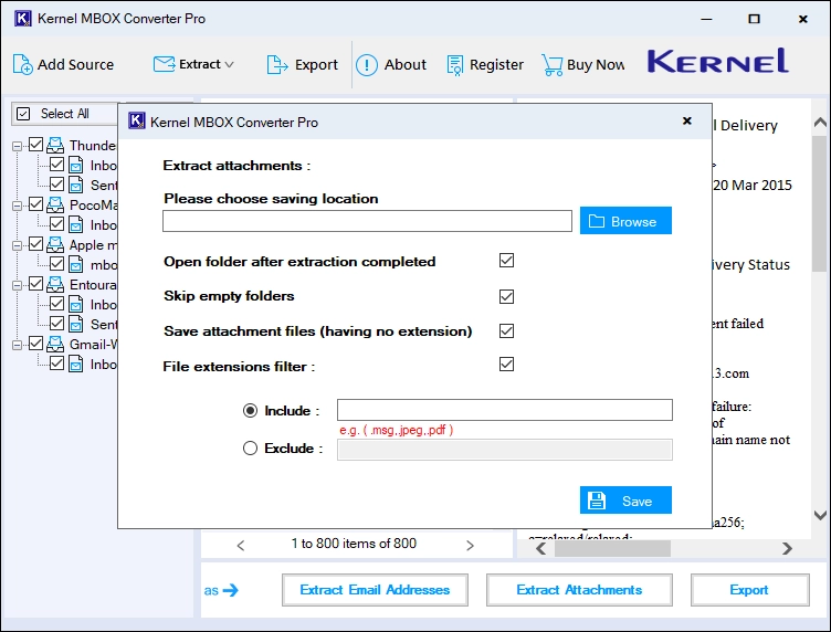 User Controlled MBOX file Conversion