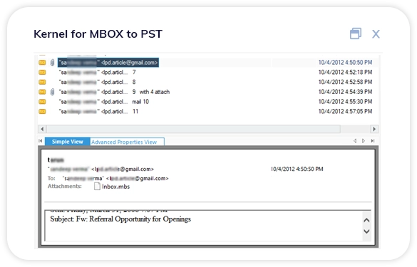 Preview the MBOX data 