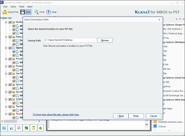 User Controlled MBOX file Conversion